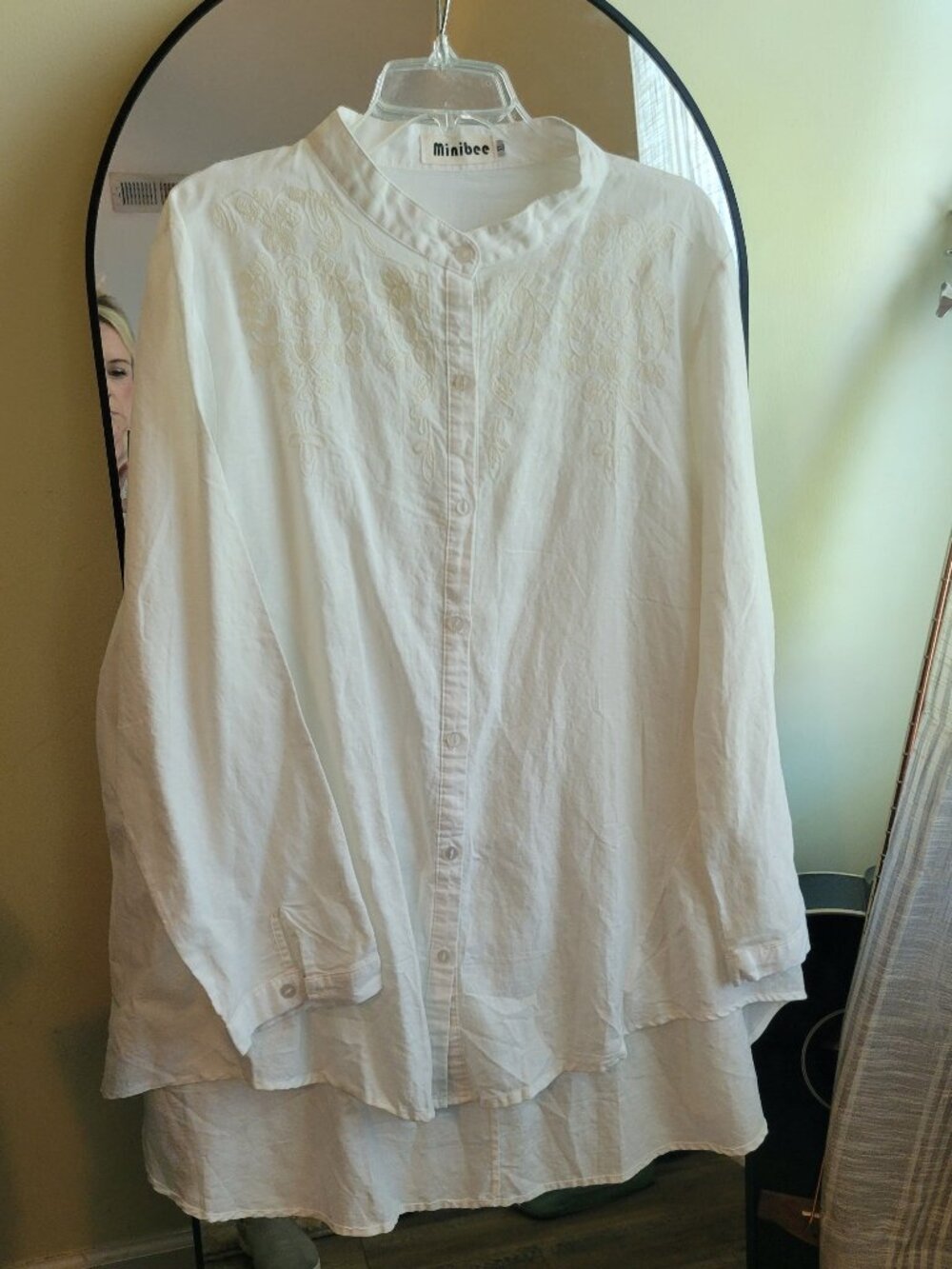 Boutique White Cotton Linen Embroidered Tunic XL